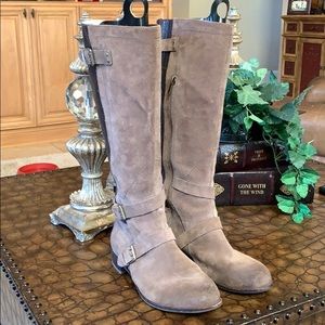 UGG suede boots with leather back.  Two tone brown